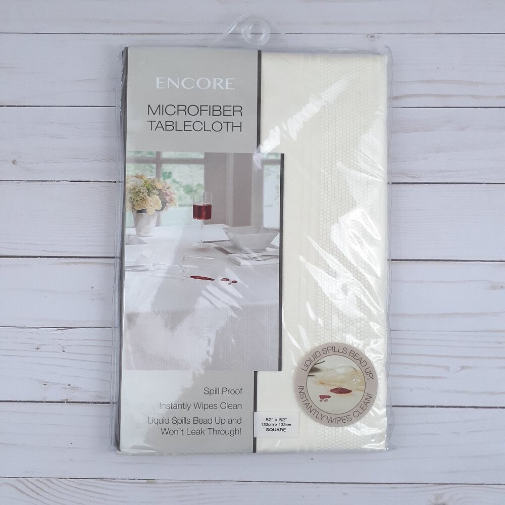 Fabric Tablecloth Ivory Microfiber 52x52 Square Easy Care